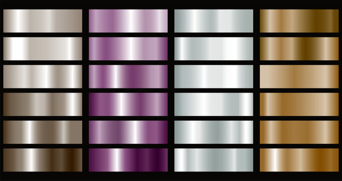 Gold rose, silver, bronze, copper and golden foil texture gradation background set. 