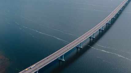Aerial View of a Long Bridge Over Water
