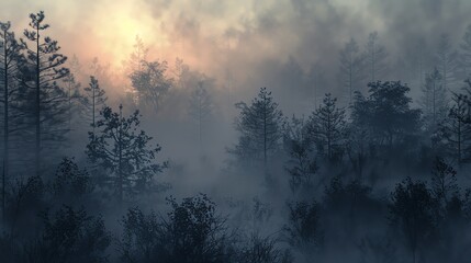 view of dense forest with fog
