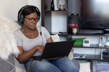 e-learning, webinar, student woman using laptop computer at home