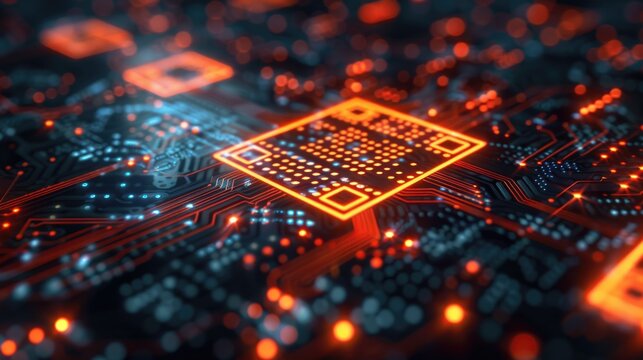 A dynamic of QR code glowing or chip futuristic digital lightening