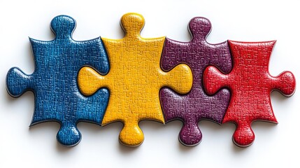 Obraz premium Three colorful puzzle piece magnets on a white background