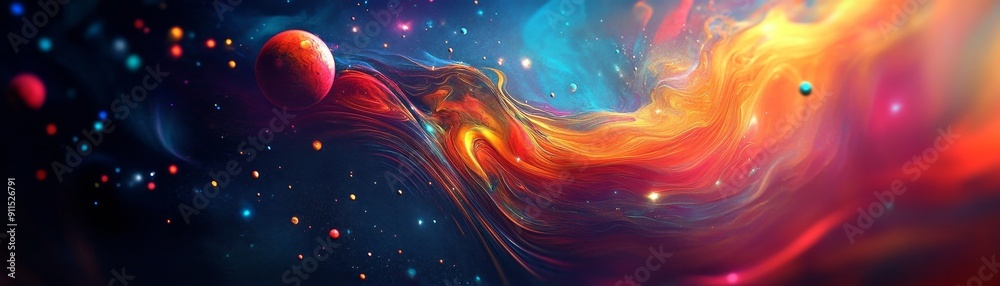 Poster create a futuristic abstract texture with vibrant colors and geometric patterns, incorporating fluid