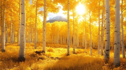 Golden Aspen Trees in a Sunlit Forest