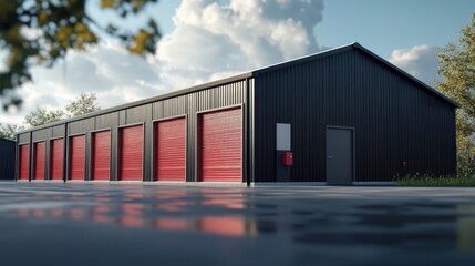 Garage for rent. garage building. metal self storage facilities rental units, warehouse exterior