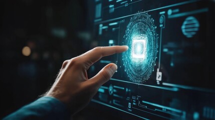hand is touching hologram screen
