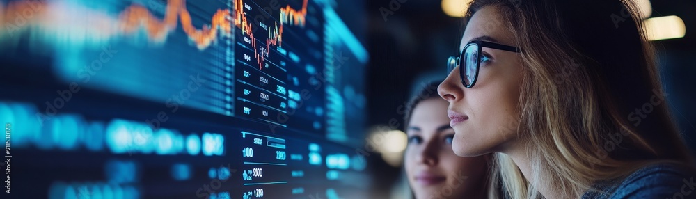 Poster A compelling image of a financial planner guiding a young couple through investment options with a digital interface displaying various financial instruments