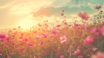 beautiful pink flowers on blue background