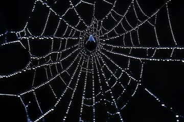 Obraz premium Macro Shot of Sparkling Dew Drops on Intricately Woven Spider's Web - Detailed Realistic Texture of Nature's Beauty
