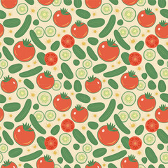 seamless pattern with tomato and cucumbers