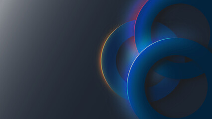 Abstract 3D background with grey to black color gradient and blue circles with colorful shadows, concepts, ideas