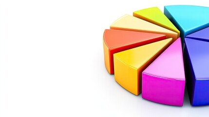 Obraz premium Vibrant pie chart segments displaying financial data analysis, teamwork, and creativity in business presentations.