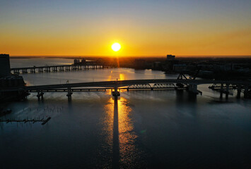 Drone Sunset over Jacksonville Skyline 
