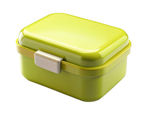 3D Green Lunch Box with a secure latch and a glossy finish, perfect for meal storage. Isolated on transparent background, png.