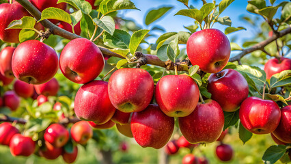 Apple trees in the garden with ripe red apples ready for harvest. "Ripe Red Apples on a Rainy Autumn Day in a Rural Ukrainian Garden" generative ai