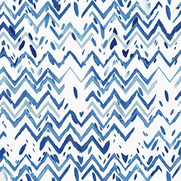 Summery ikat zig zag pattern in painterly brushstroke digital design. Modern coastal living printed chevron textile decor in seamless all over template. 