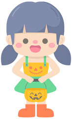 Kid hand drawn cute girl wearing halloween fancy costume