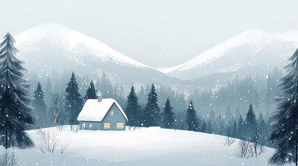 Fototapeta premium Winter aesthetic landscape with house forest and mountains muted. keep calm