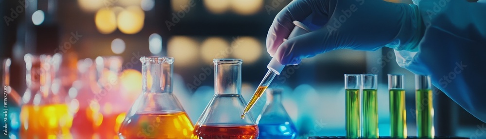 Aufkleber a detailed shot of a scientist using a pipette to carefully transfer liquid in a chemistry experimen