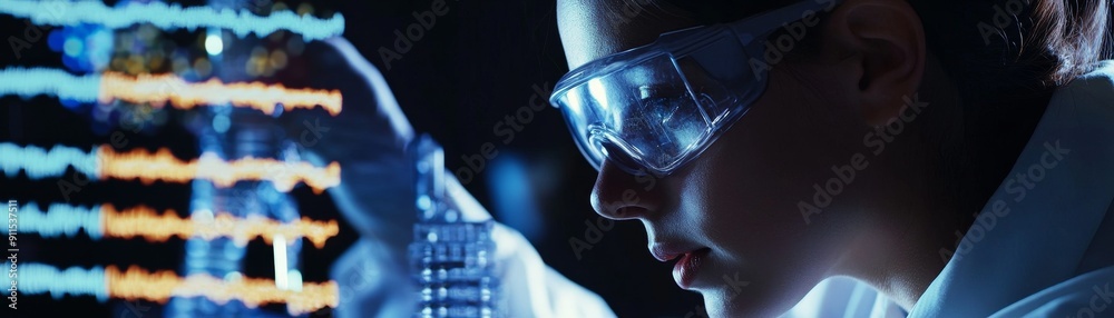 Aufkleber A captivating image of a scientist conducting genetic research, with a focus on analyzing DNA samples and using advanced technology to explore genetic information and biological processes