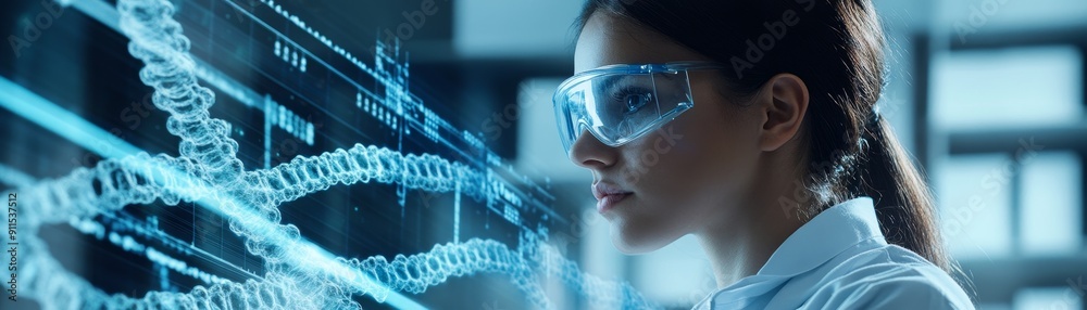 Aufkleber A captivating image of a scientist conducting genetic research, with a focus on analyzing DNA samples and using advanced technology to explore genetic information and biological processes
