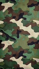 Camouflage fabric texture with green, brown, and black colors, perfect for military, hunting, and outdoor designs. background , wallpaper 