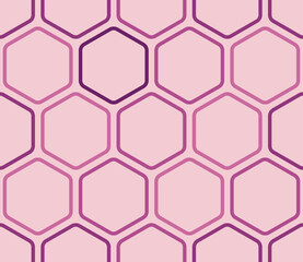 Hexagon geometric shapes background. Bold rounded hexagons mosaic pattern. Pink color tones. Large hexagons. Seamless pattern. Tileable vector illustration.