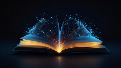 Polygonal futuristic technology glowing school supply book backpack lightbulb network design