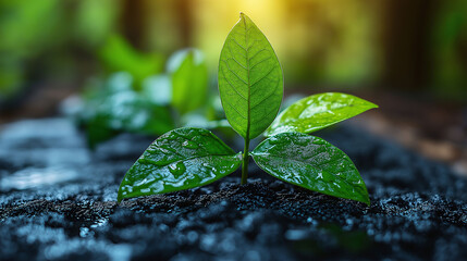 Small seedlings are emerging from the soil.