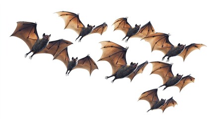 Fototapeta premium flying flock of bats isolated on white background,