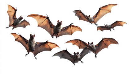 Naklejka premium flying flock of bats isolated on white background,
