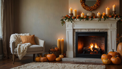 Thanksgiving living room background Halloween Thanksgiving day or seasonal decorated house