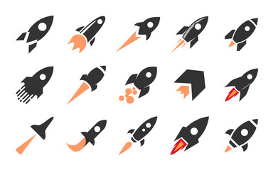 Set of Rocket icon logo. Space ship launch vector. Spaceship icon logo