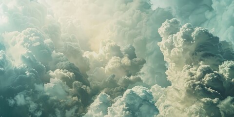 High Cumulus Clouds in Shades of White and Gray on a Warm Autumn Day