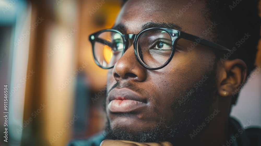 Wall mural Introspective look of an African thinker contemplating the lens.