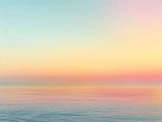 Fototapeta premium A serene ocean view at sunset, showcasing soft pastel colors reflecting on calm water, creating a peaceful atmosphere.