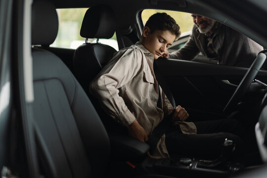 Teen customer driver safety belt vehicle shop 