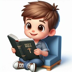 3D child reading the bible