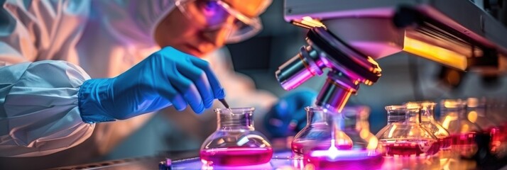 A scientist involved in the process of conducting experiments in a laboratory setting using a microscope