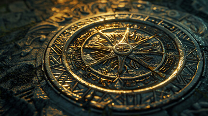 Obraz premium Abstract image of an ancient mystical symbol glowing on a stone, showing detailed engravings and ethereal light