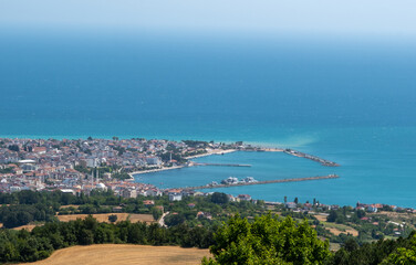 Aerial panoramic shot of Gerze, the charming seaside town of the Black Sea. Turkish beaches. Black Sea beaches, small sea towns. aerial photography. Sinop Gerze photos, Gerze, Sinop, Turkey