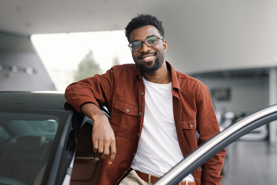Cheerful customer car store nuys new car automotive industry