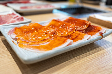 Japanese Beef slice with sauce for Yakiniku or sukiyaki or hot pot