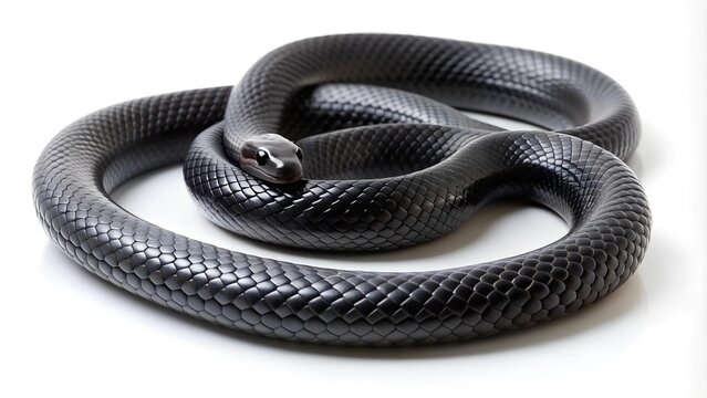 Serpentine Symphony: A Black Snake on a White Canvas  AI Generated