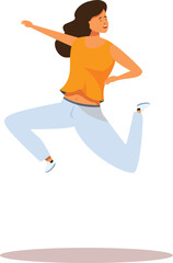 Young woman is happily jumping in the air, expressing joy and a carefree spirit
