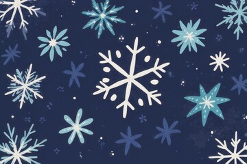 A whimsical illustration of snowflakes on a dark blue background