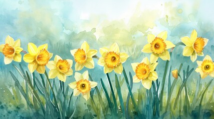Obraz premium A watercolor illustration of daffodils