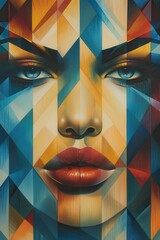 Vibrant Abstract Portrait With Geometric Shapes and Bold Colors