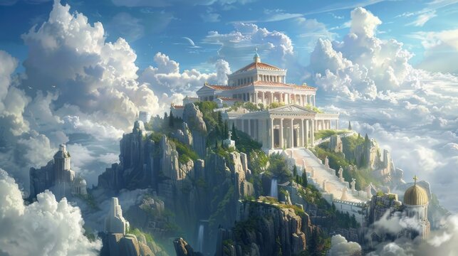 Exploring the divine realm of Greek gods in mythology. AI generated image