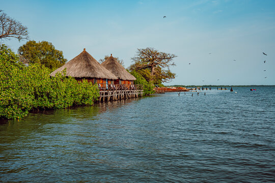 Wood cabins in the river Gambia